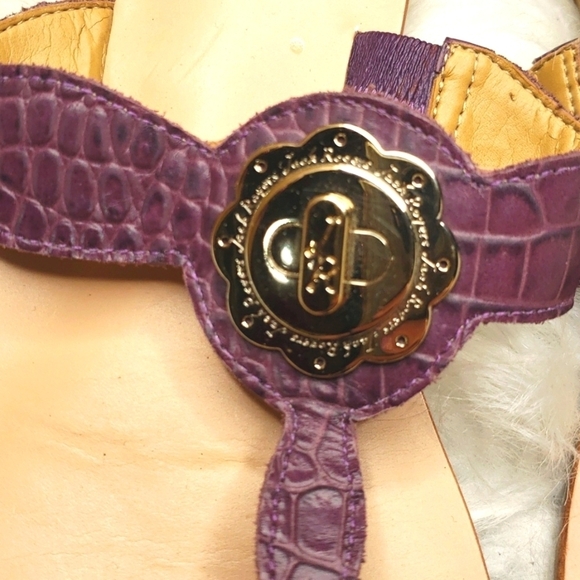Jack Rogers Larissa Lilah Leather Thong Sandal 8.5 purple Logo Croc Embossed - Picture 3 of 7